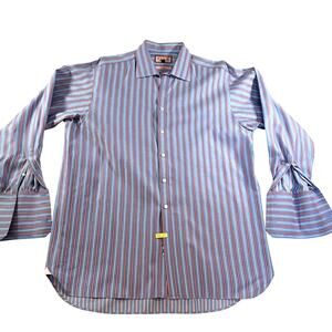 Pink Thomas Pink Prestige Button Shirt Men 17.5 35.5 FRENCH CUFF Blue Red Stripe